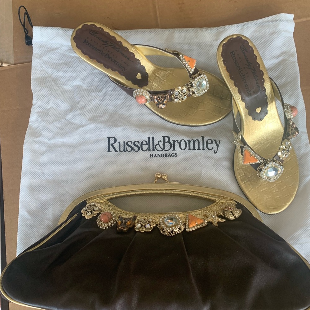 Russell & Bromley Set - Gold and Brown Women's Sandals & bag